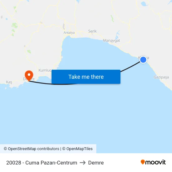 20028 - Cuma Pazarı-Centrum to Demre map