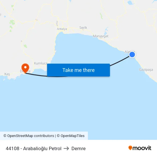 44108 - Arabalioğlu Petrol to Demre map
