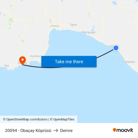 20094 - Obaçay Köprüsü to Demre map