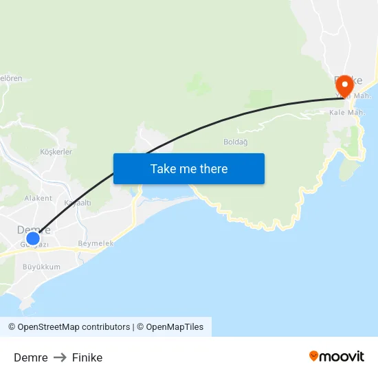 Demre to Finike map