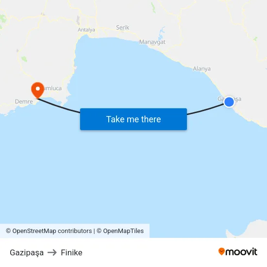Gazipaşa to Finike map