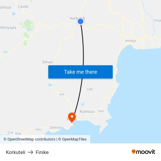 Korkuteli to Finike map