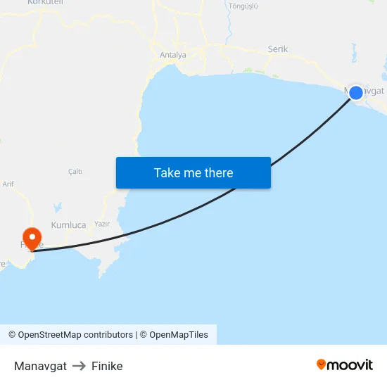 Manavgat to Finike map