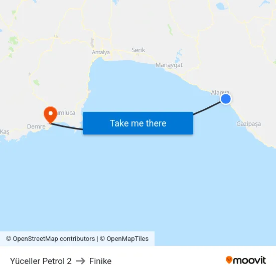 Yüceller Petrol 2 to Finike map