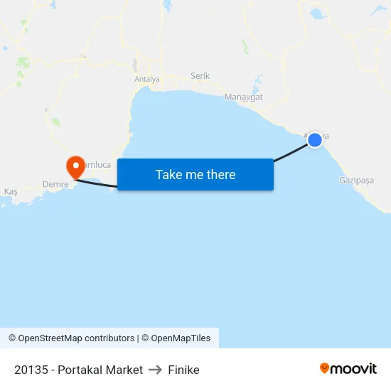 20135 - Portakal Market to Finike map