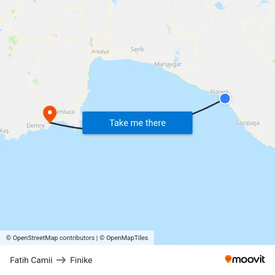Fatih Camii to Finike map