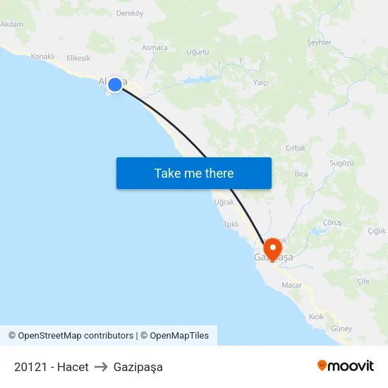 20121 - Hacet to Gazipaşa map