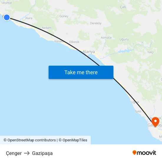 Çenger to Gazipaşa map