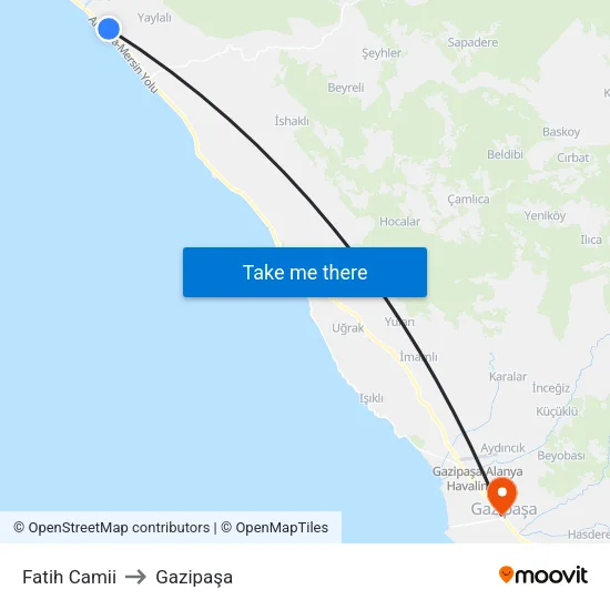 Fatih Camii to Gazipaşa map