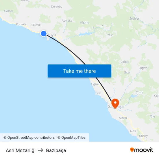 Asri Mezarlığı to Gazipaşa map