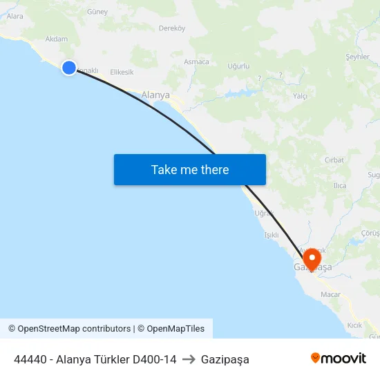 44440 - Alanya Türkler D400-14 to Gazipaşa map