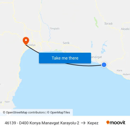 46139 - D400 Konya Manavgat Karayolu-2 to Kepez map