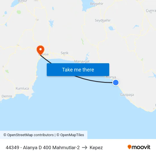 44349 - Alanya D 400 Mahmutlar-2 to Kepez map