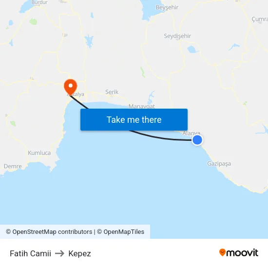 Fatih Camii to Kepez map