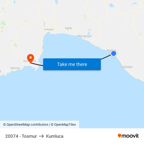 20074 - Tosmur to Kumluca map