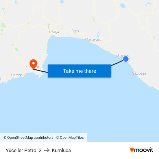 Yüceller Petrol 2 to Kumluca map