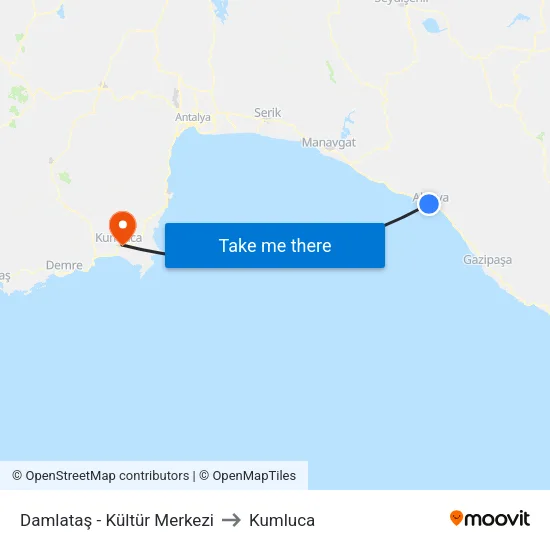 Damlataş - Kültür Merkezi to Kumluca map