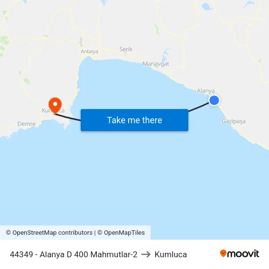 44349 - Alanya D 400 Mahmutlar-2 to Kumluca map