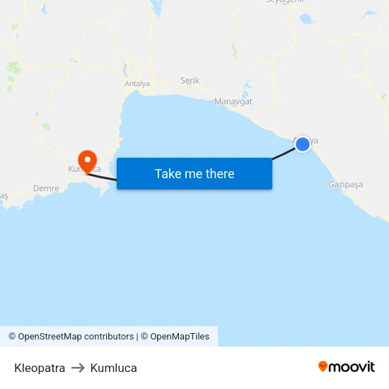 Kleopatra to Kumluca map