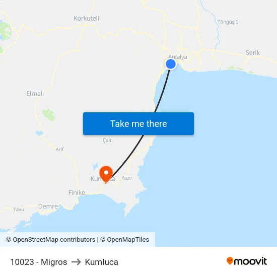 10023 - Migros to Kumluca map