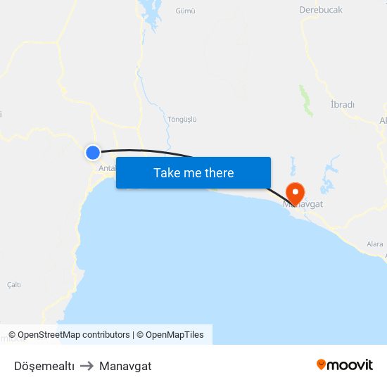 Döşemealtı to Manavgat map
