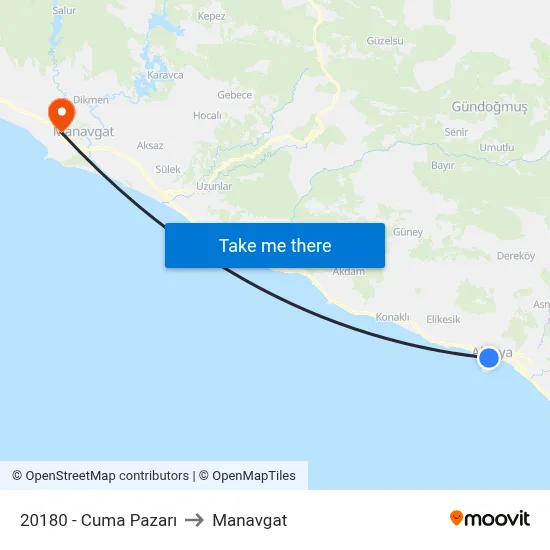 20180 - Cuma Pazarı to Manavgat map