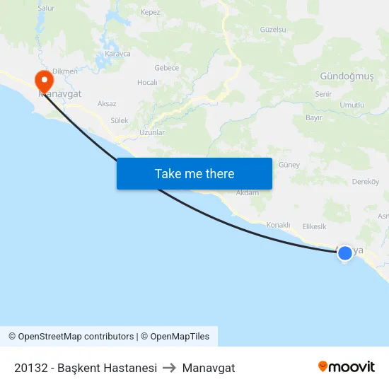 20132 - Başkent Hastanesi to Manavgat map