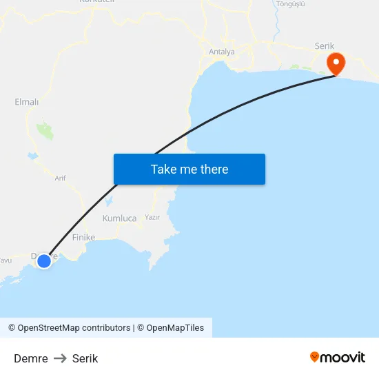 Demre to Serik map
