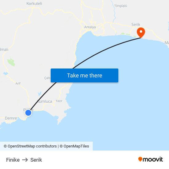 Finike to Serik map