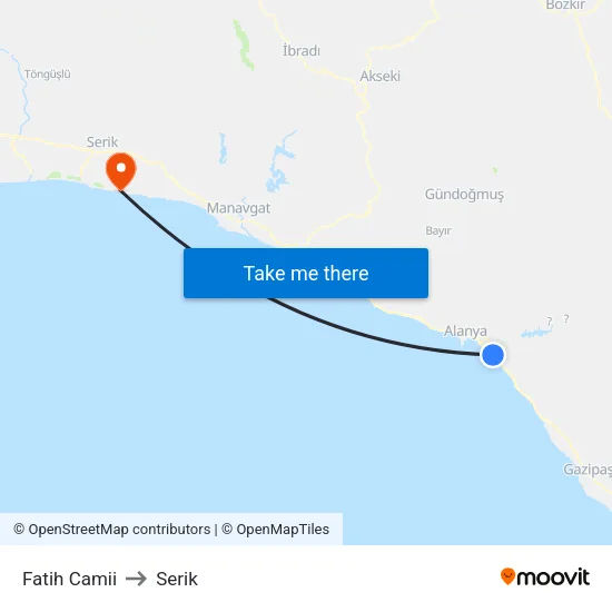 Fatih Camii to Serik map