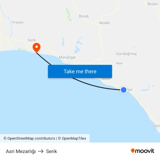 Asri Mezarlığı to Serik map