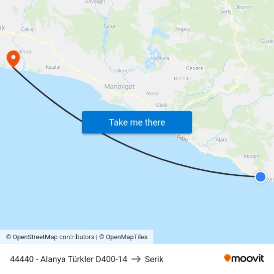 44440 - Alanya Türkler D400-14 to Serik map
