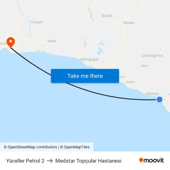 Yüceller Petrol 2 to Medstar Topçular Hastanesi map