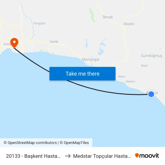 20133 - Başkent Hastanesi to Medstar Topçular Hastanesi map