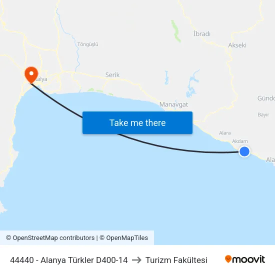 44440 - Alanya Türkler D400-14 to Turizm Fakültesi map