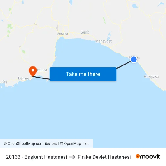20133 - Başkent Hastanesi to Finike Devlet Hastanesi map