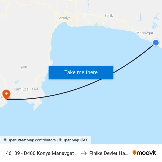 46139 - D400 Konya Manavgat Karayolu-2 to Finike Devlet Hastanesi map