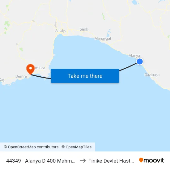 44349 - Alanya D 400 Mahmutlar-2 to Finike Devlet Hastanesi map