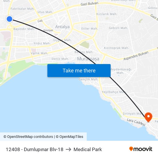 12408 - Dumlupınar Blv-18 to Medical Park map