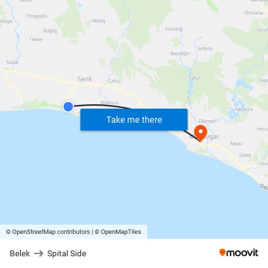 Belek to Spital Side map
