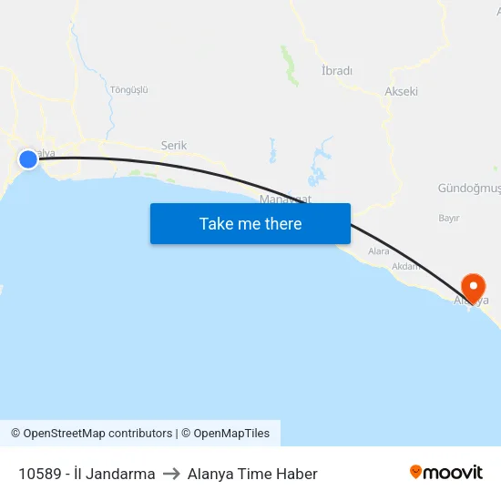 10589 - İl Jandarma to Alanya Time Haber map