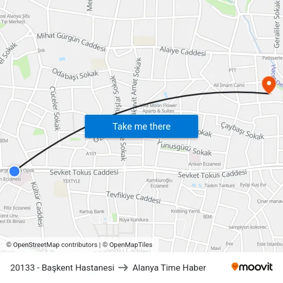 20133 - Başkent Hastanesi to Alanya Time Haber map