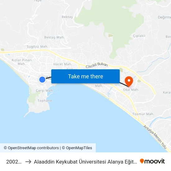 20026 - Postane to Alaaddin Keykubat Üniversitesi Alanya Eğitim Araştırma Hastanesi (Alkü Eğitim Araştırma Hastanesi) map