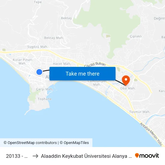 20133 - Başkent Hastanesi to Alaaddin Keykubat Üniversitesi Alanya Eğitim Araştırma Hastanesi (Alkü Eğitim Araştırma Hastanesi) map
