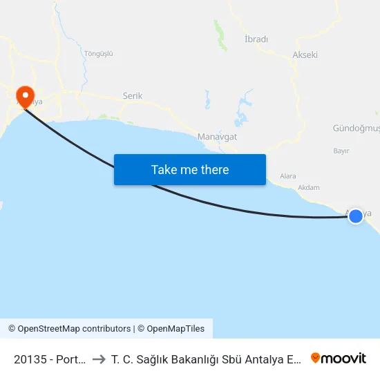 20135 - Portakal Market to T. C. Sağlık Bakanlığı Sbü Antalya Eğitim ve Araştırma Hastanesi map