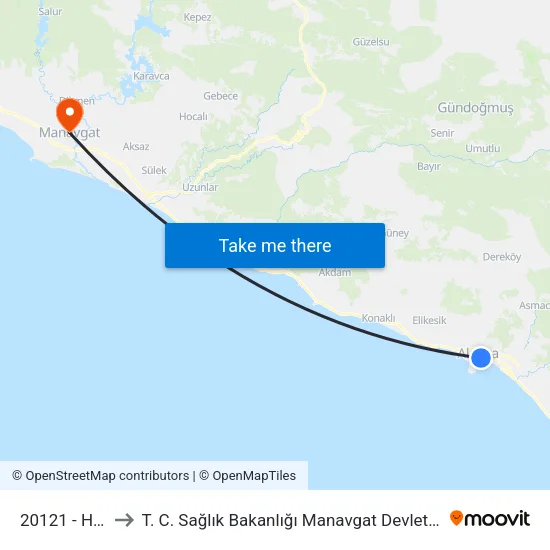 20121 - Hacet to T. C. Sağlık Bakanlığı Manavgat Devlet Hastanesi map