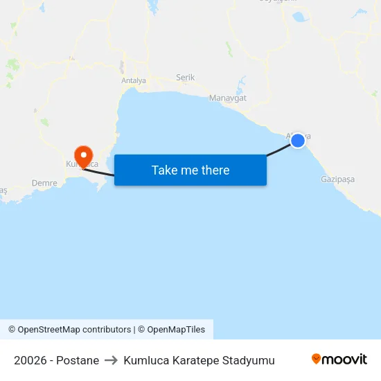 20026 - Postane to Kumluca Karatepe Stadyumu map
