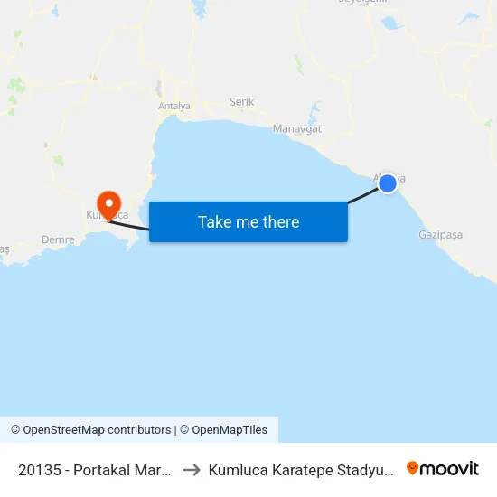 20135 - Portakal Market to Kumluca Karatepe Stadyumu map