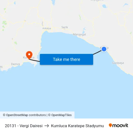 20131 - Vergi Dairesi to Kumluca Karatepe Stadyumu map