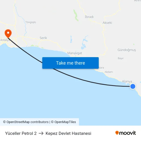 Yüceller Petrol 2 to Kepez Devlet Hastanesi map